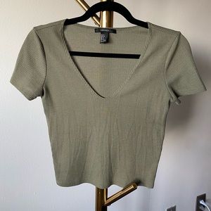Cropped Olive V-Neck